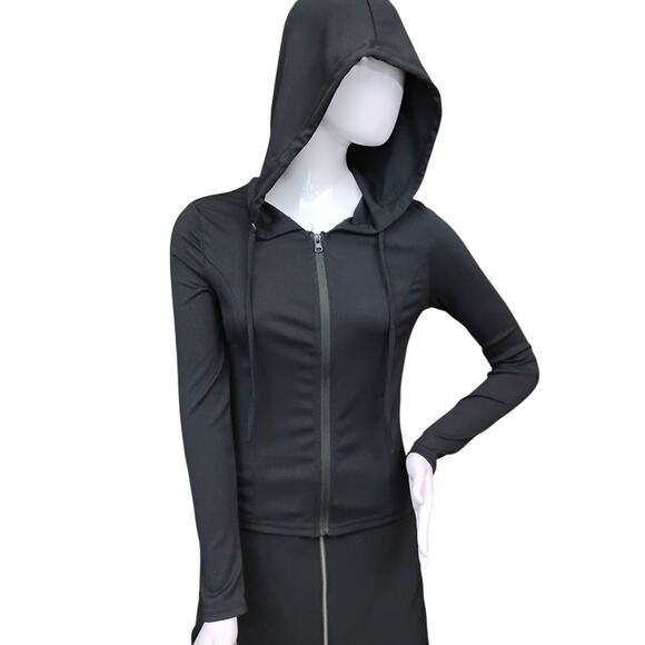 SHEIN Tops - Shein Ribbed Full Zipper Hoodie with Drawstring Size Small Fitted Lightweight